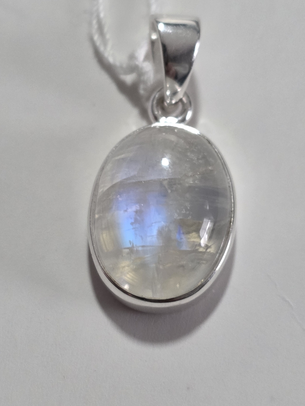 Sterling Silver Moonstone Oval Pendant - Rainbow Sheen
